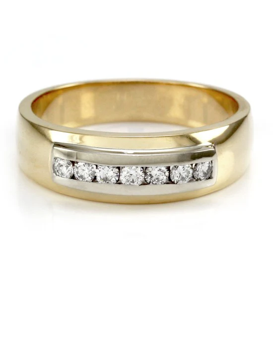 Gentleman's Channel Set Diamond Band in Two Tone 14K Gold - Image 2