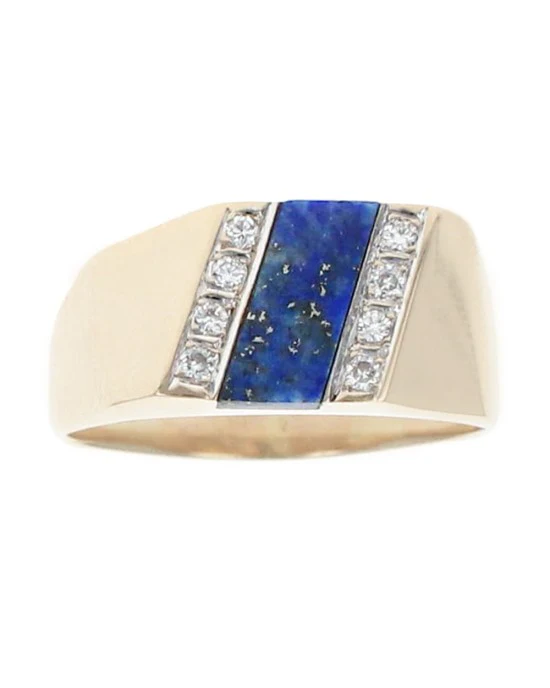 Gentlemans Lapis Lazuli Panel and Diamond Ring - Image 2