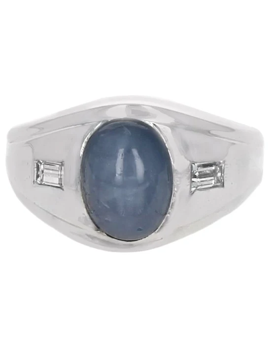 Gentleman's Light Blue Star Sapphire and Diamond Ring - Image 2