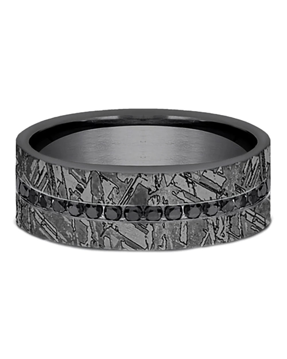 Gentlemen's Black Diamond Meteorite Pattern Comfort Fit Band in Grey Tantalum - Image 2