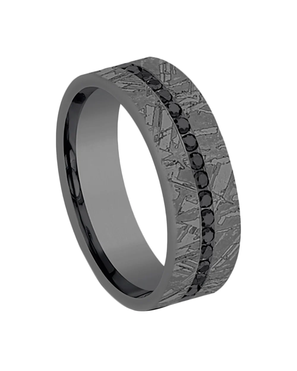 Gentlemen's Black Diamond Meteorite Pattern Comfort Fit Band in Grey Tantalum - Image 3
