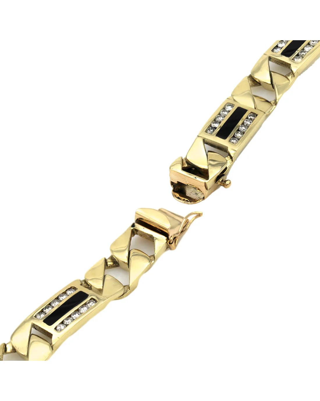 Gentlemen's Diamond and Onyx Square Curb Chain Station Bracelet in Yellow Gold - Image 2