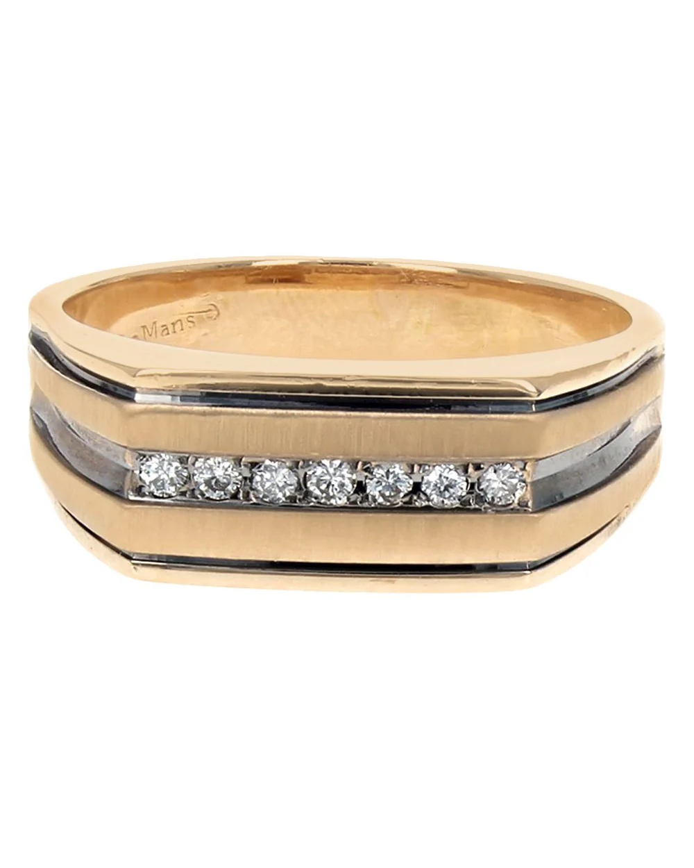 Gentlemen's Diamond Fluted Flat Top Ring in White and Yellow Gold - Image 2