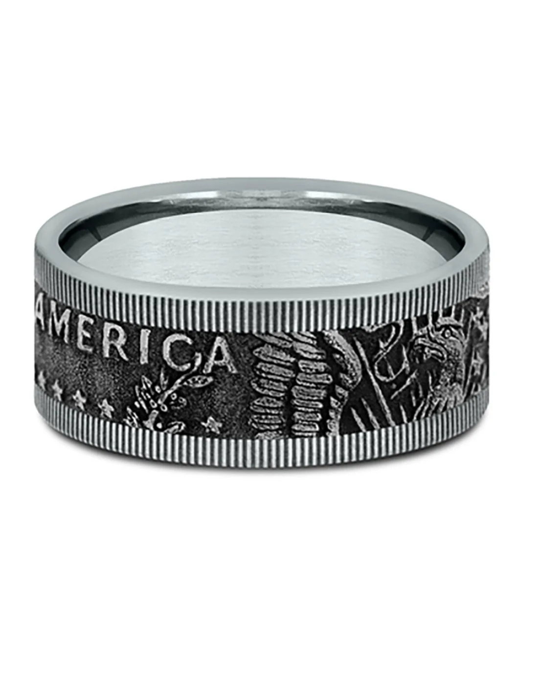 Gentlemen's Kennedy Half Dollar Milgrain Comfort Fit Band in Yellow Gold and Tantalum - Image 2