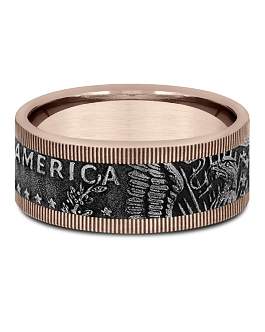 Gentlemen's Kennedy Half Dollar Milgrain Comfort Fit Band in Yellow Gold and Tantalum - Image 2