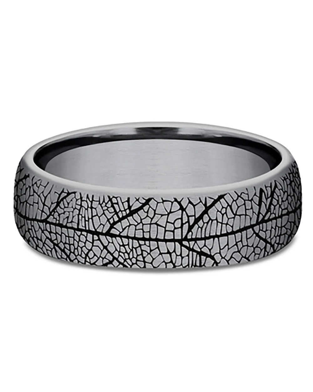 Gentlemen's Leaf Pattern Comfort Fit Band in Grey Tantalum - Image 2
