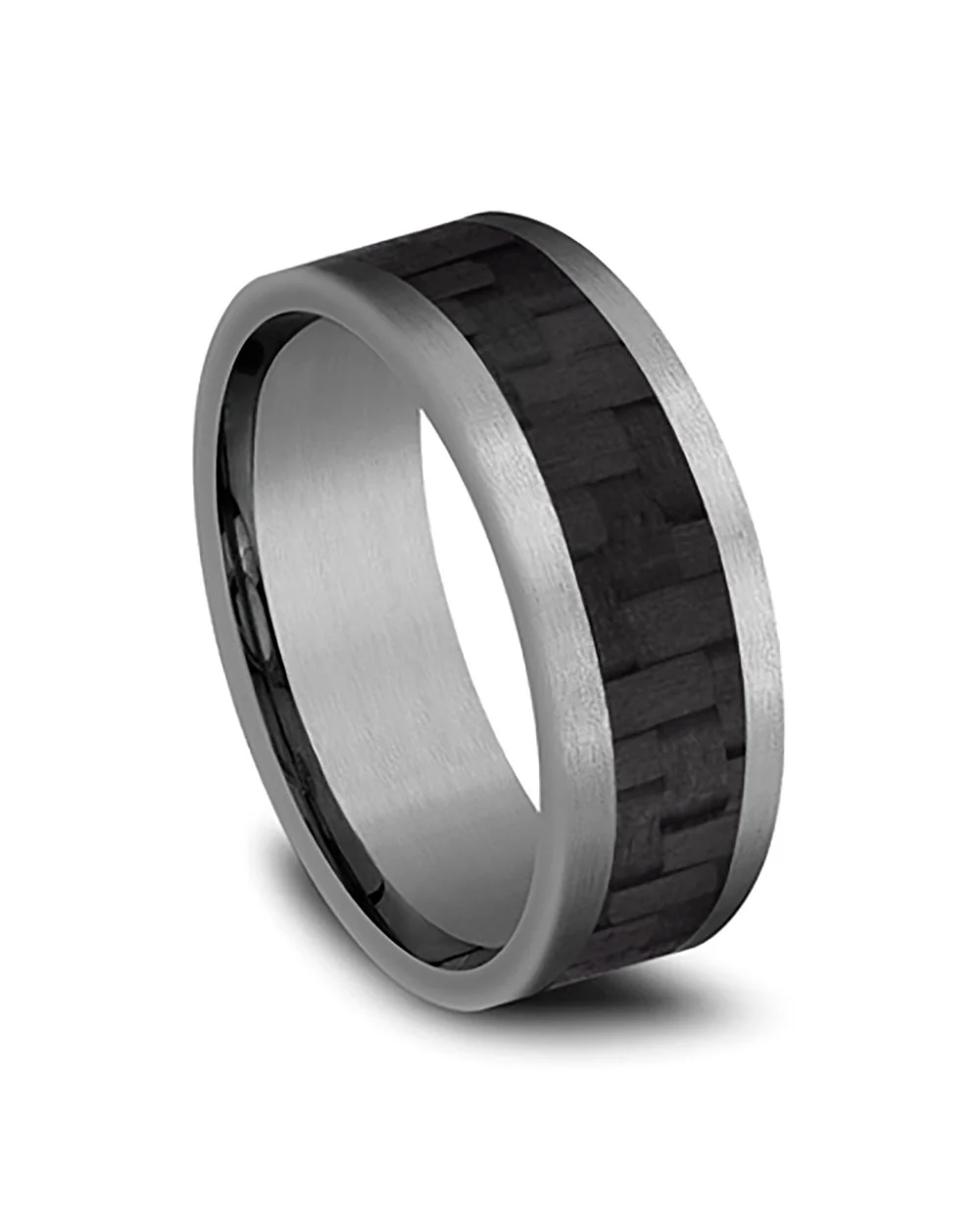Gentlemen's Twilled Center Comfort Fit Band in Grey Tantalum and Black Carbon Fiber - Image 2