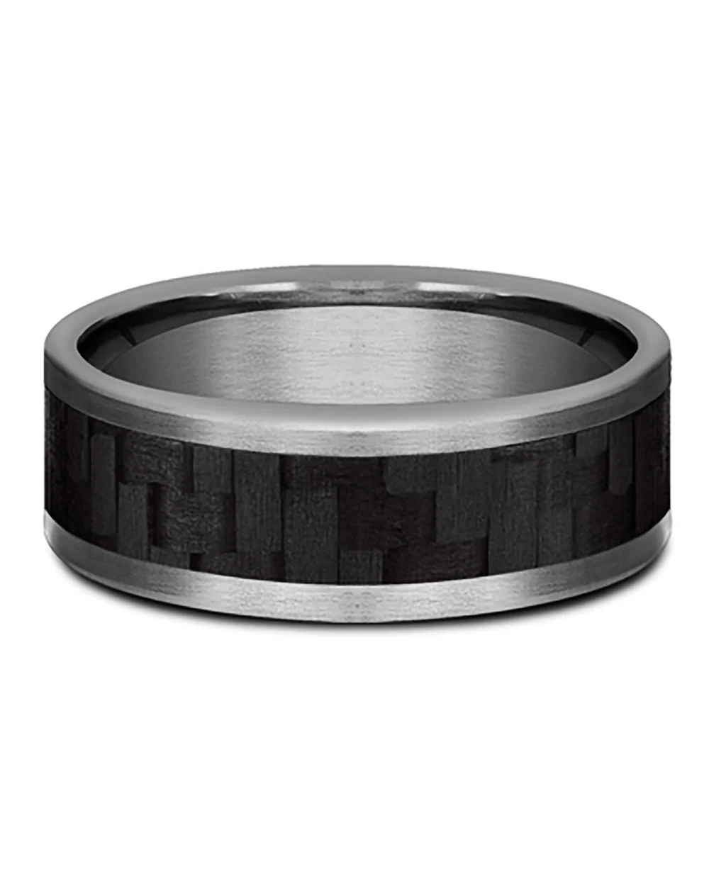 Gentlemen's Twilled Center Comfort Fit Band in Grey Tantalum and Black Carbon Fiber - Image 3