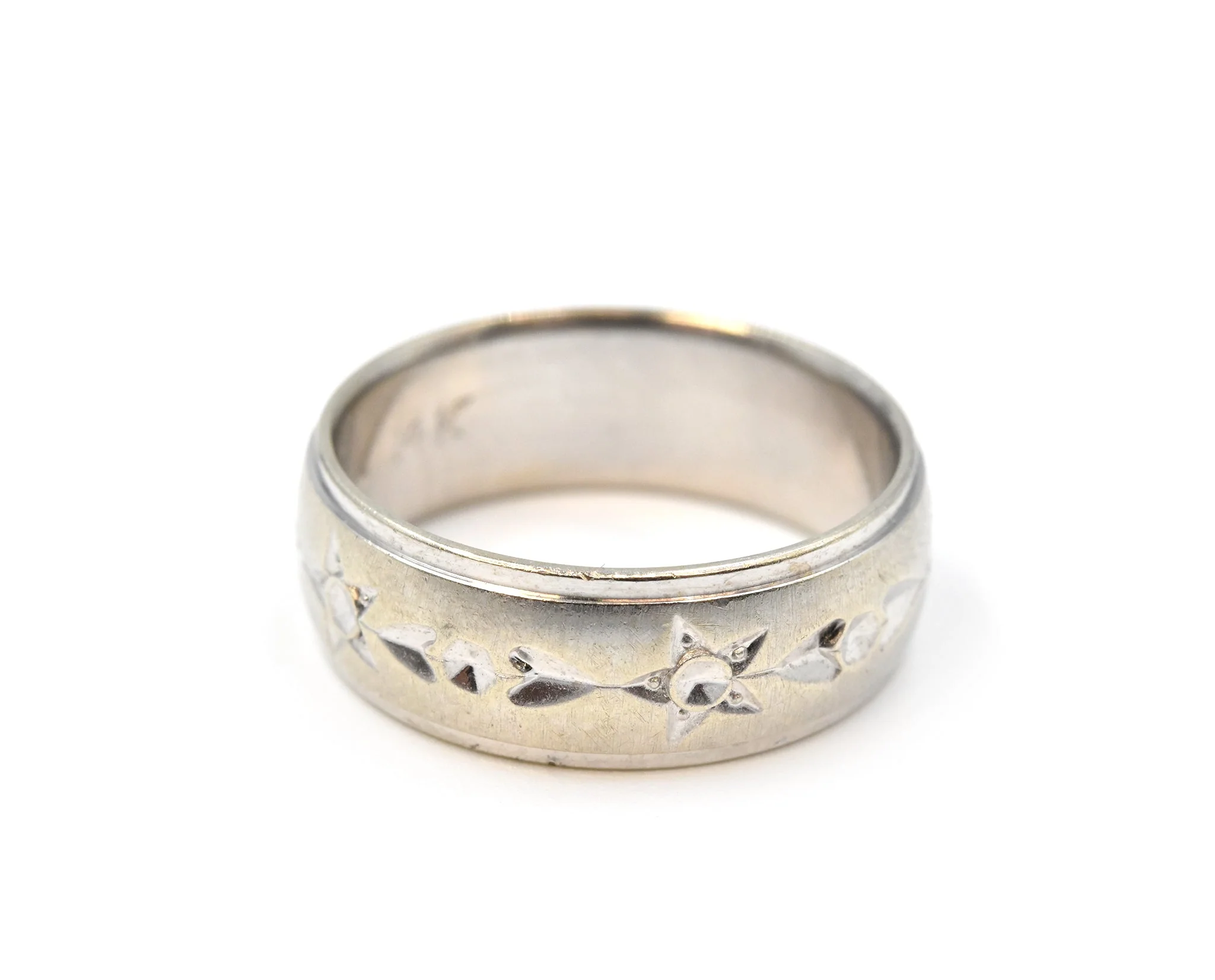Gents Star-Heart Wedding Band 7.00mm 14k White Gold - Image 4