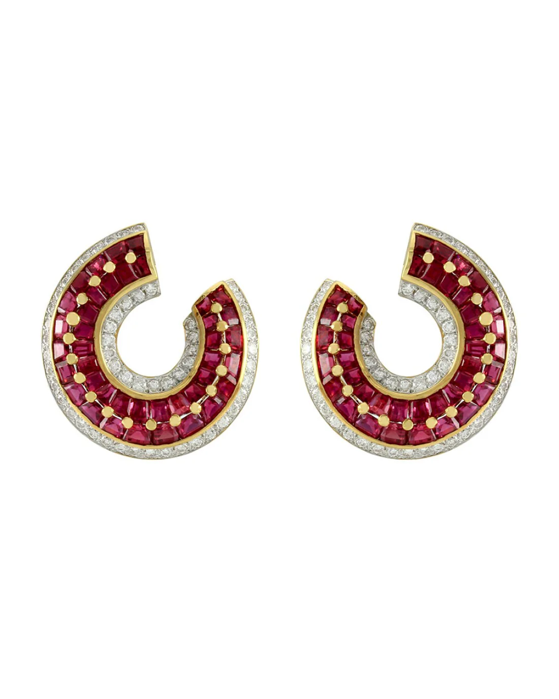 Genuine Ruby & Diamond Wrap Earrings in 18K Yellow Gold