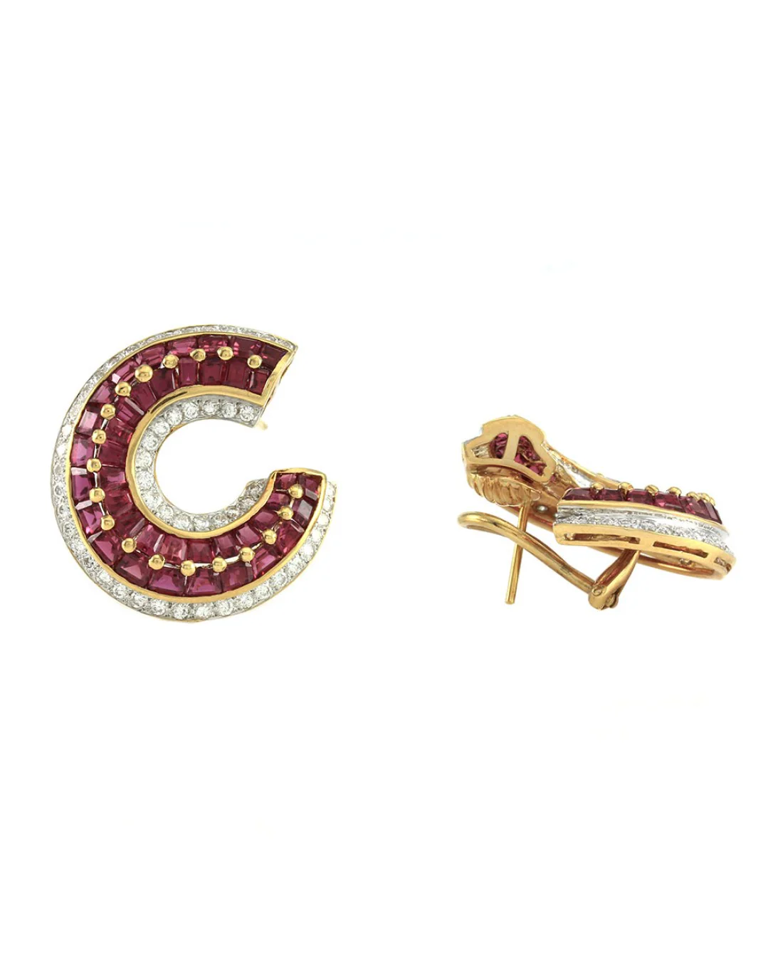 Genuine Ruby & Diamond Wrap Earrings in 18K Yellow Gold - Image 2