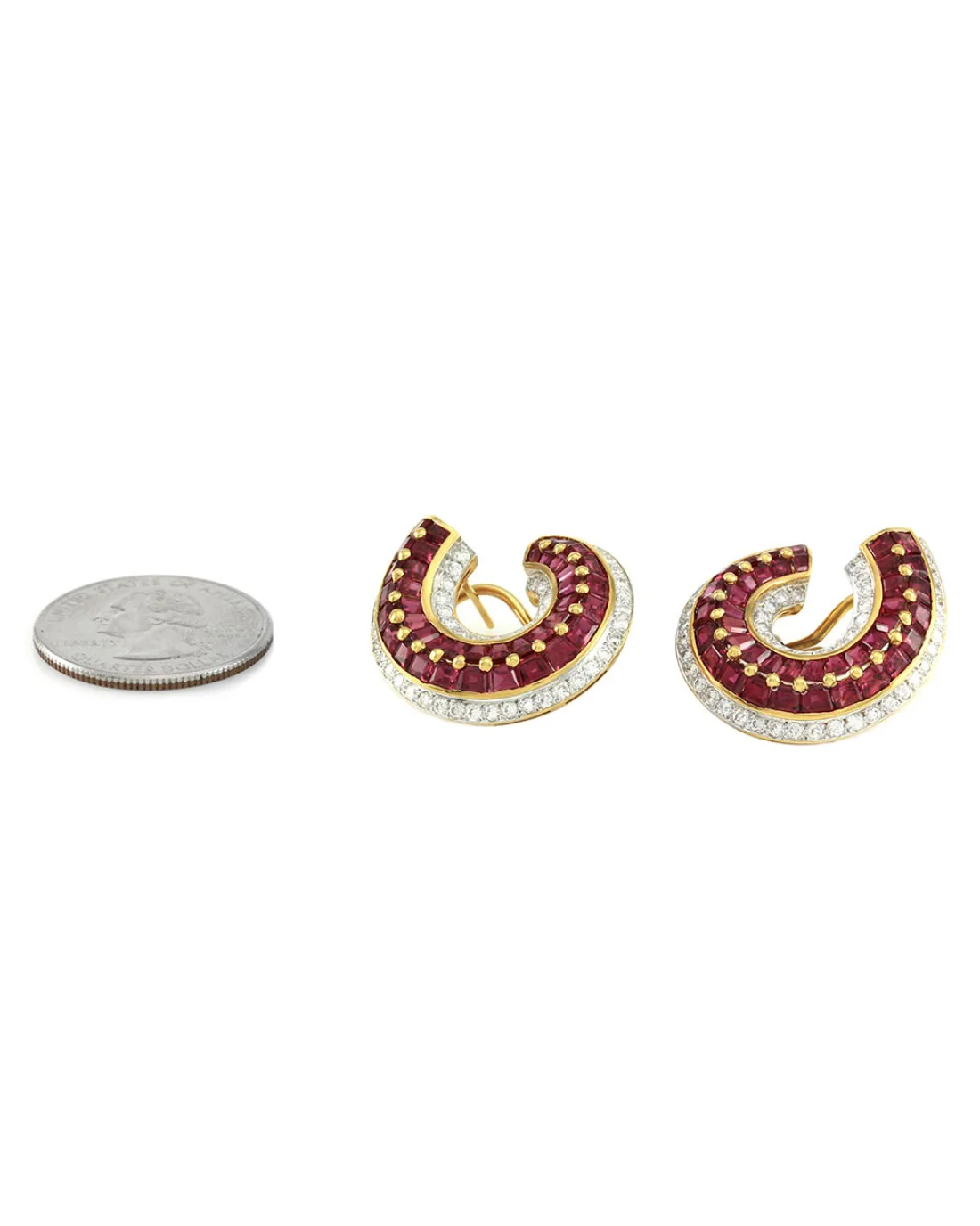Genuine Ruby & Diamond Wrap Earrings in 18K Yellow Gold - Image 3