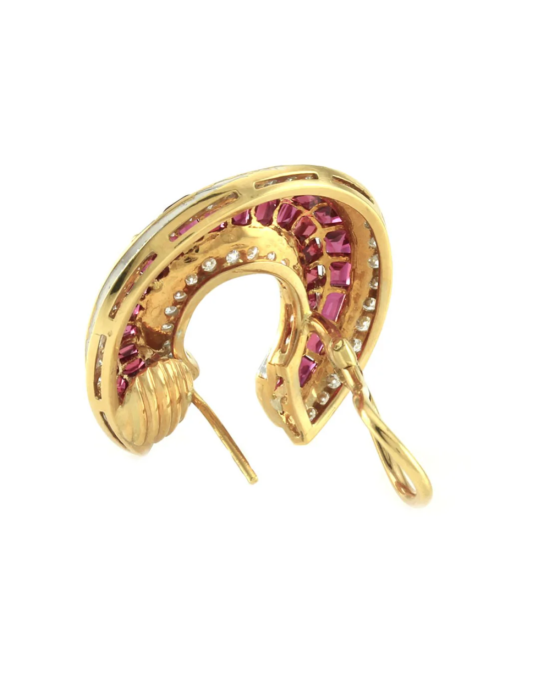 Genuine Ruby & Diamond Wrap Earrings in 18K Yellow Gold - Image 4