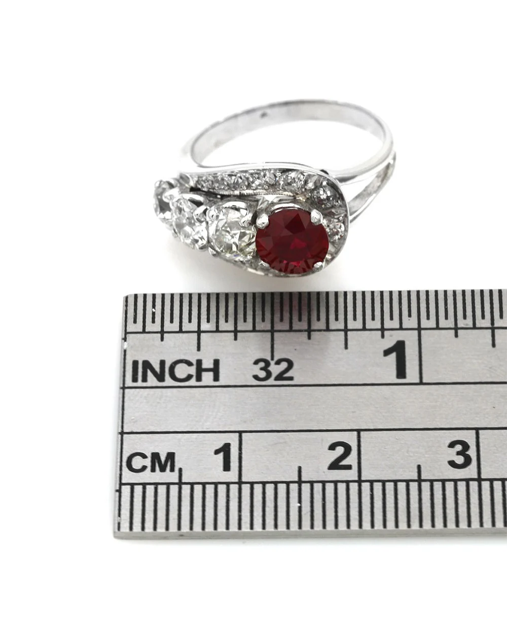 GIA Certified Burmese Ruby and Euro Diamond Vintage Ring in 14KW - Image 3