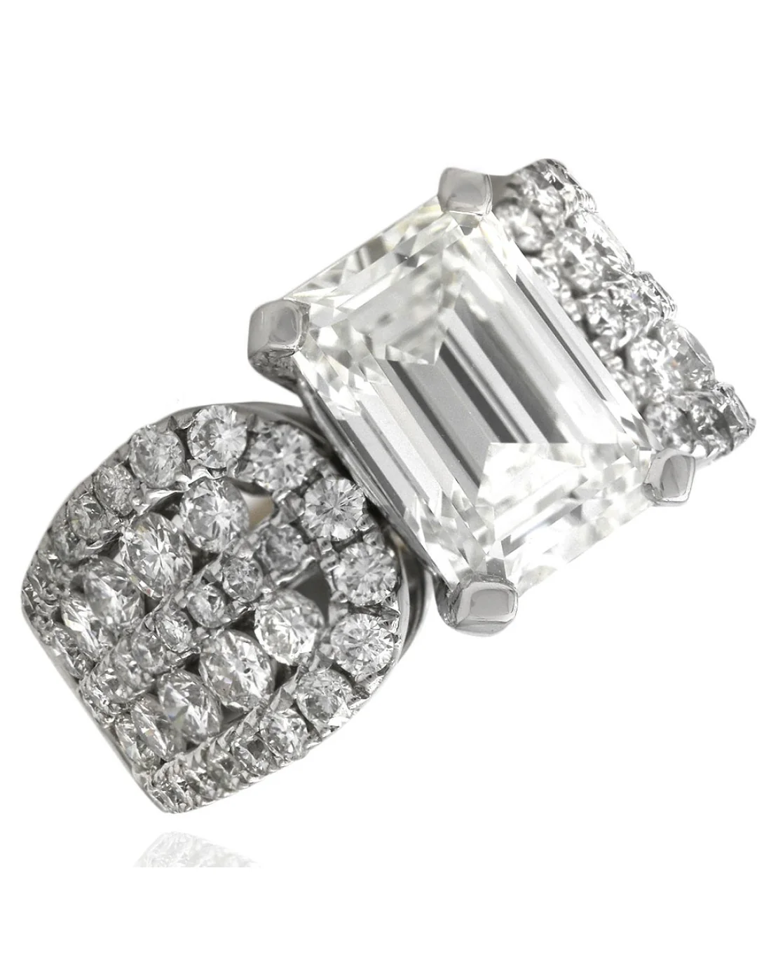 GIA Certified Emerald Cut Diamond Multi-row Solitaire Ring in 18KW