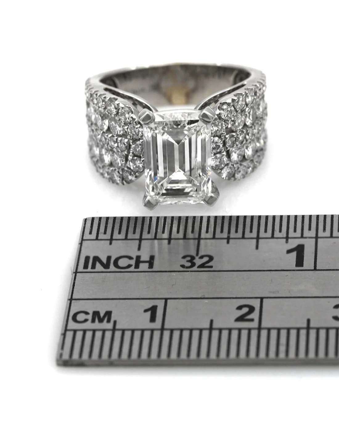 GIA Certified Emerald Cut Diamond Multi-row Solitaire Ring in 18KW - Image 3