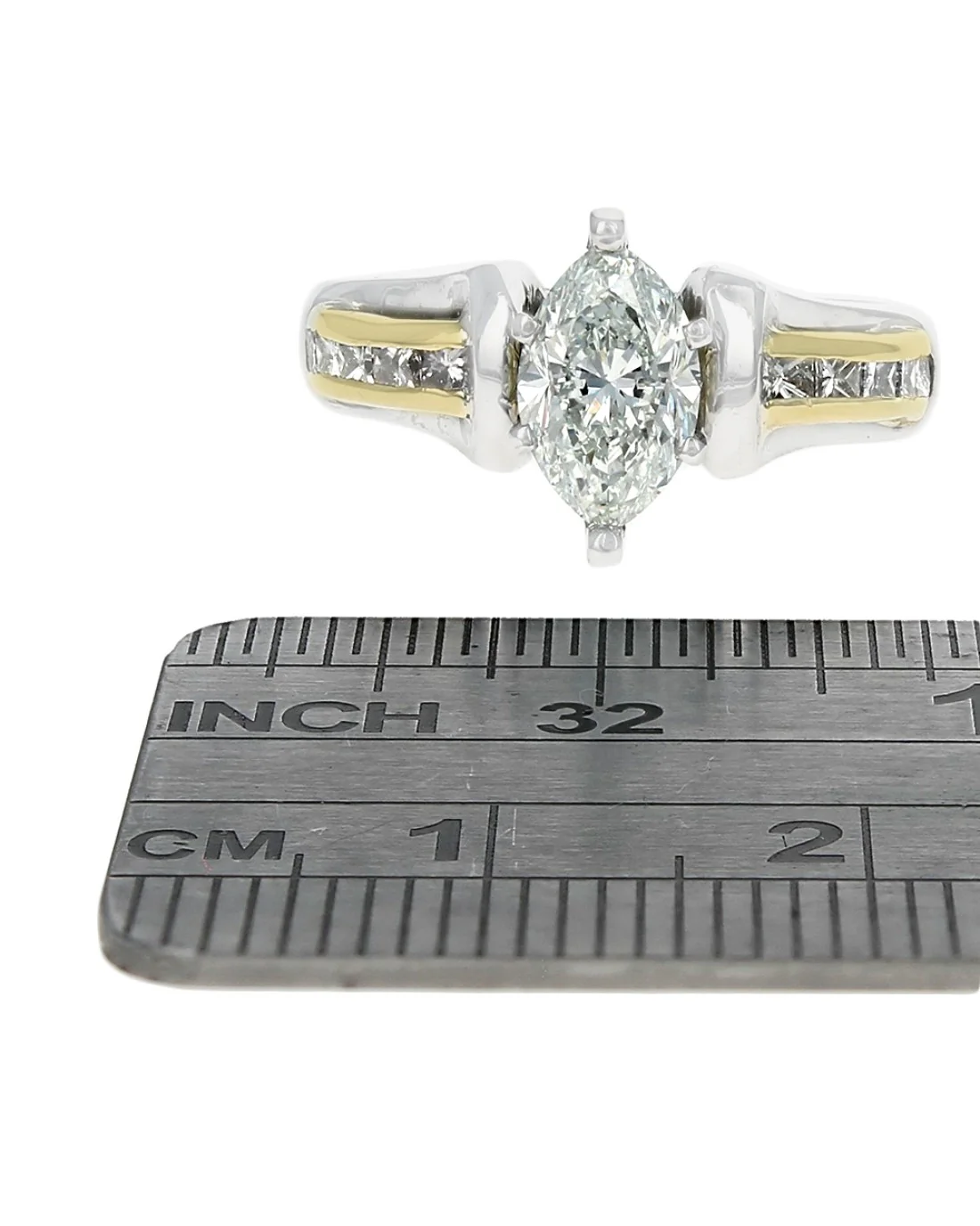 GIA Certified Marquise Cut Diamond Solitaire Ring in Platinum & 18KY - Image 3