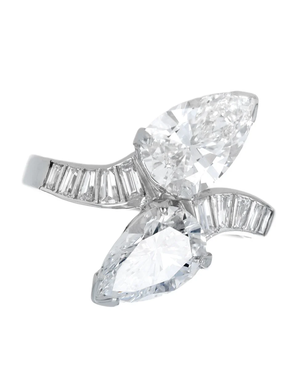 GIA Certified Pear Cut Diamond Bypass Ring in Platinum - Image 2