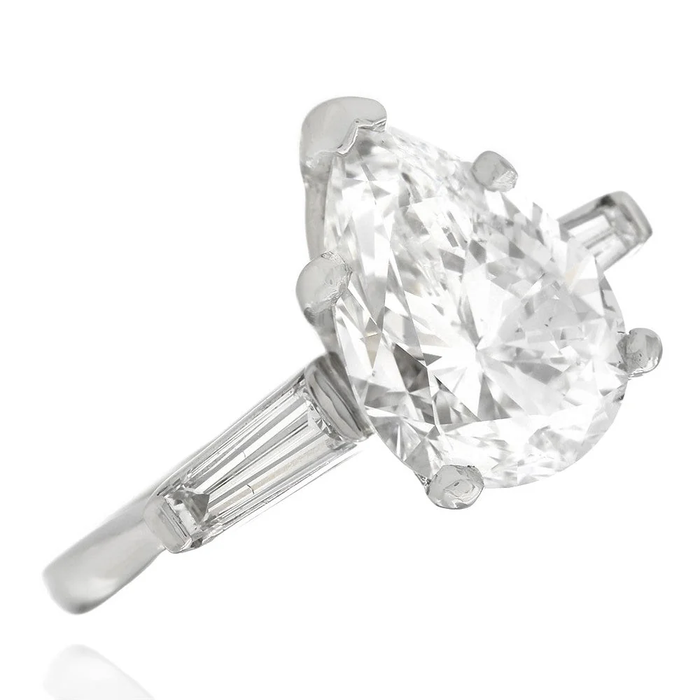 Platinum GIA Certified Pear Cut Diamond Solitaire Engagement Ring