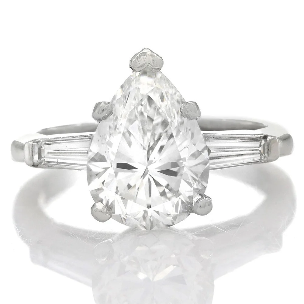 Platinum GIA Certified Pear Cut Diamond Solitaire Engagement Ring - Image 2