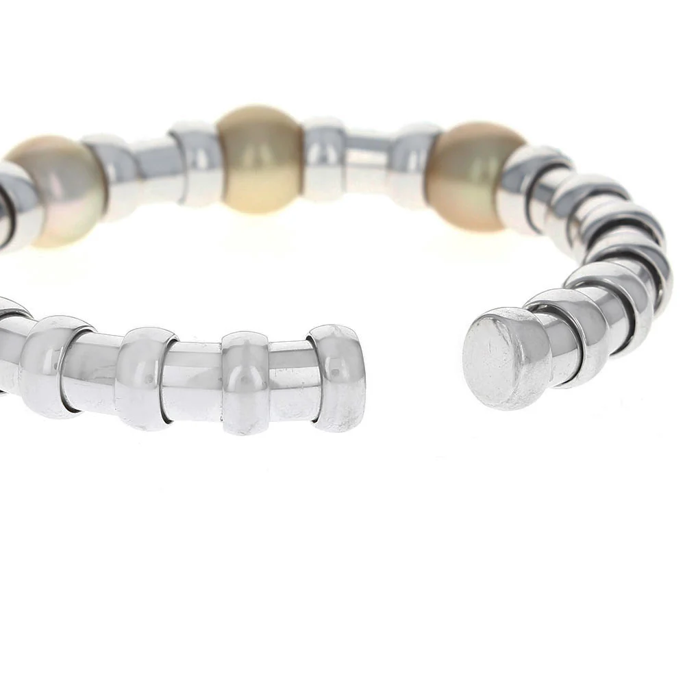 Golden Pearl and Diamond Cuff Bracelet - Image 2