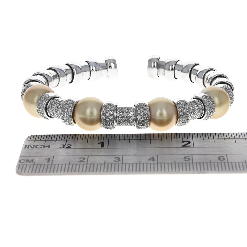 Golden Pearl and Diamond Cuff Bracelet - Image 3