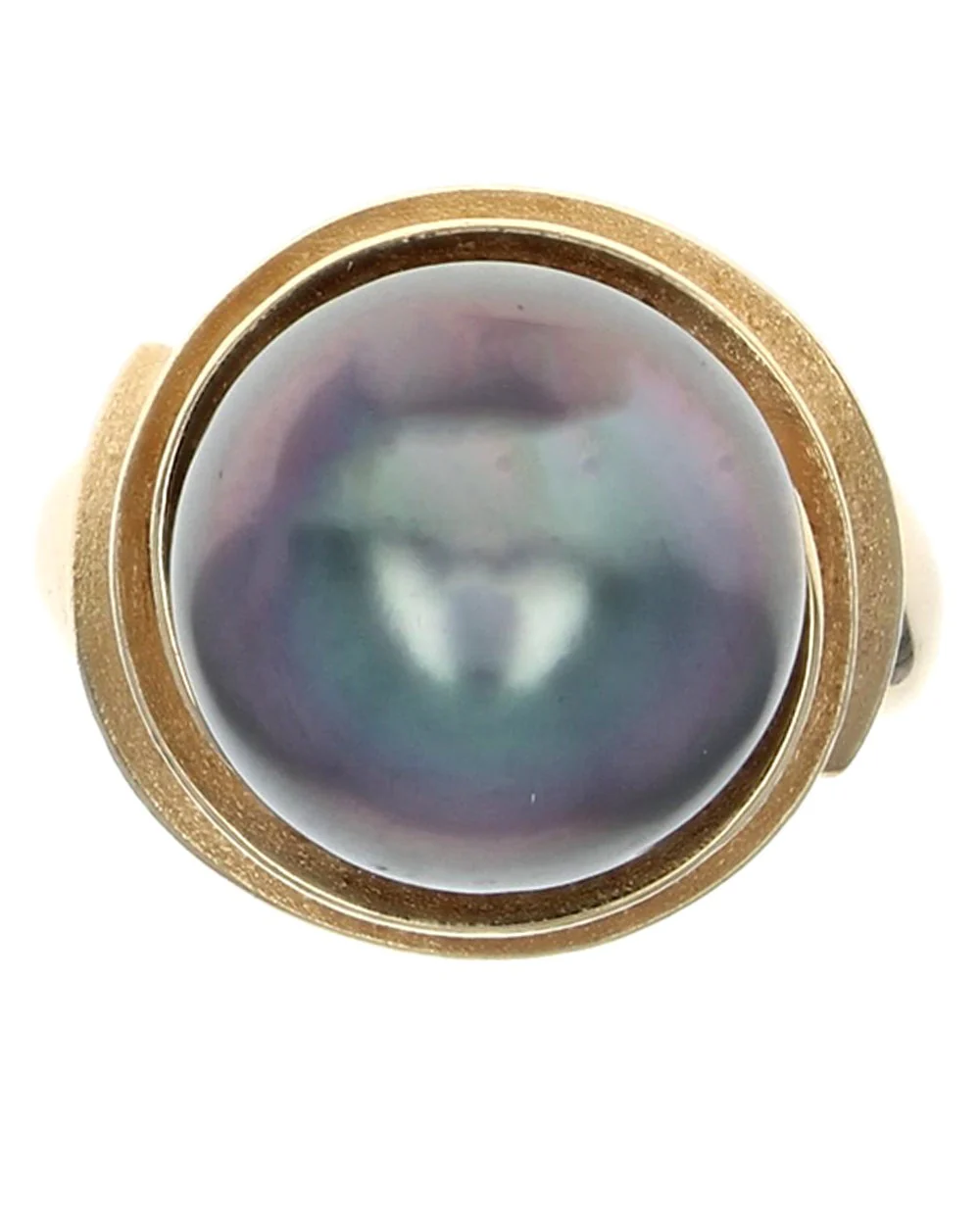 Gray Pearl Solitaire Ring in Yellow Gold - Image 2