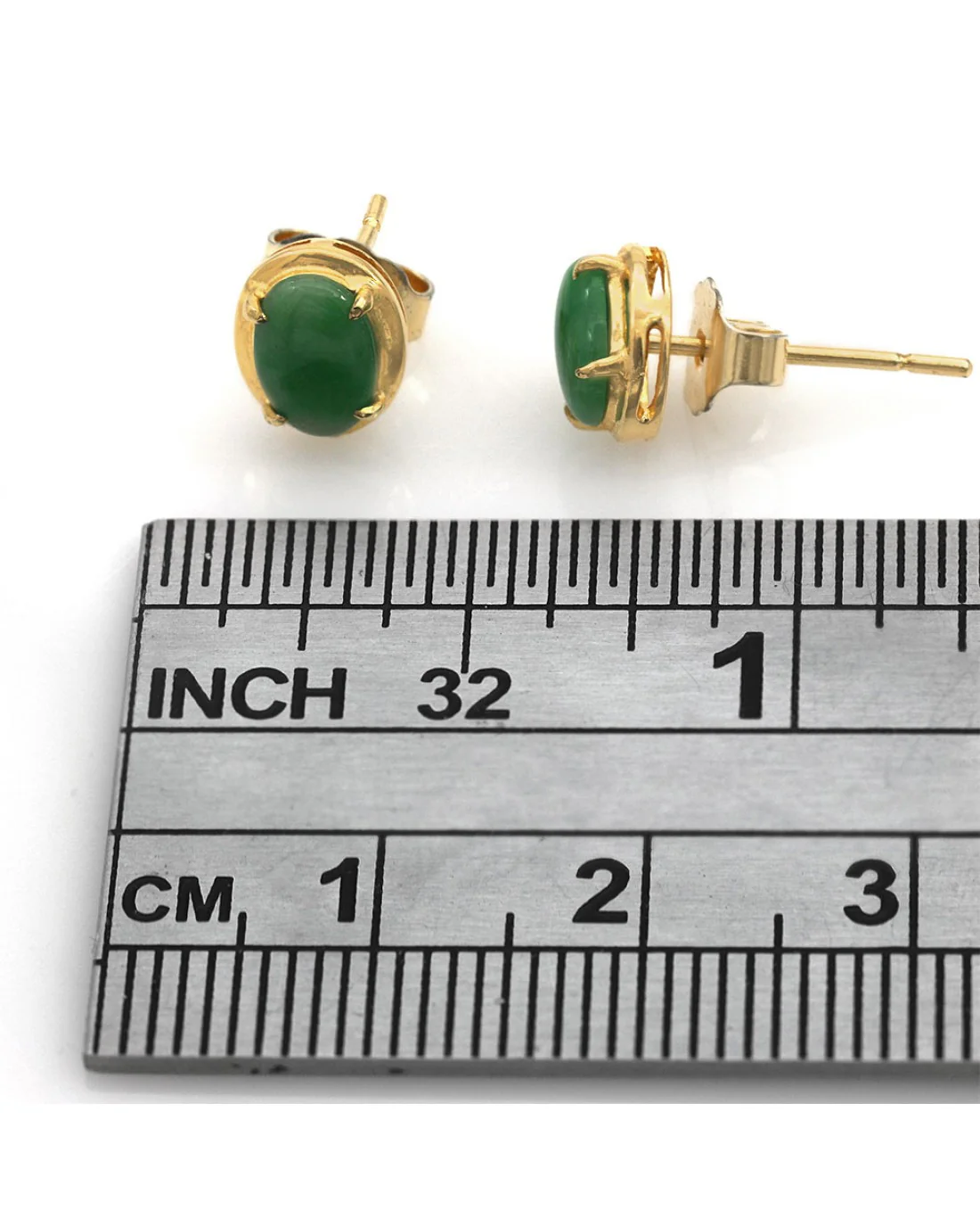 Green Jadeite Jade Stud Earrings in Yellow Gold - Image 3