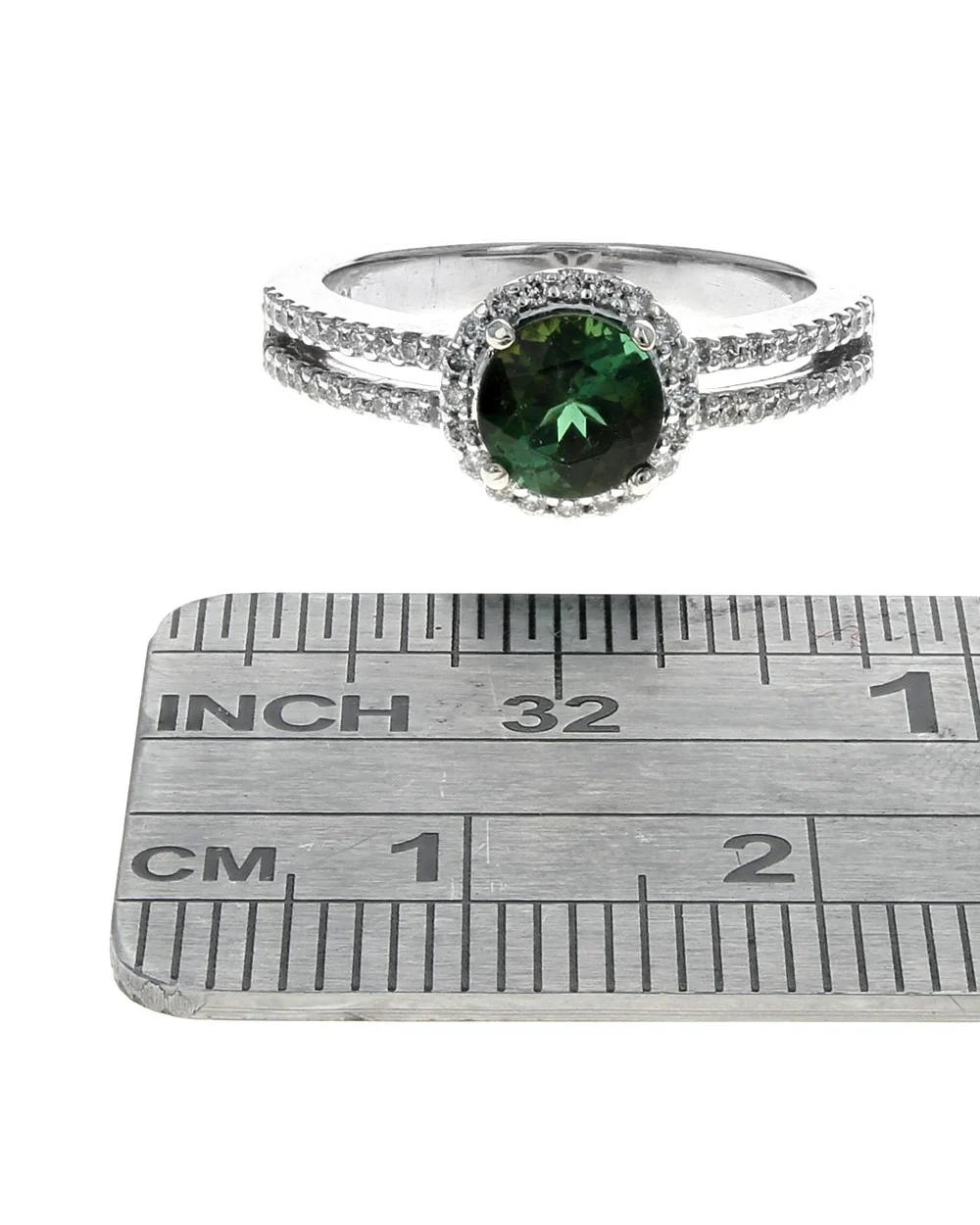 Green Tourmaline and Diamond Halo Ring - Image 3