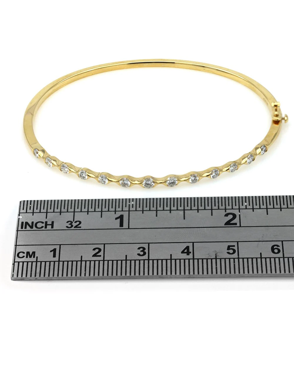 Half Bezel Set Diamond Hinged Bangle Bracelet - Image 3