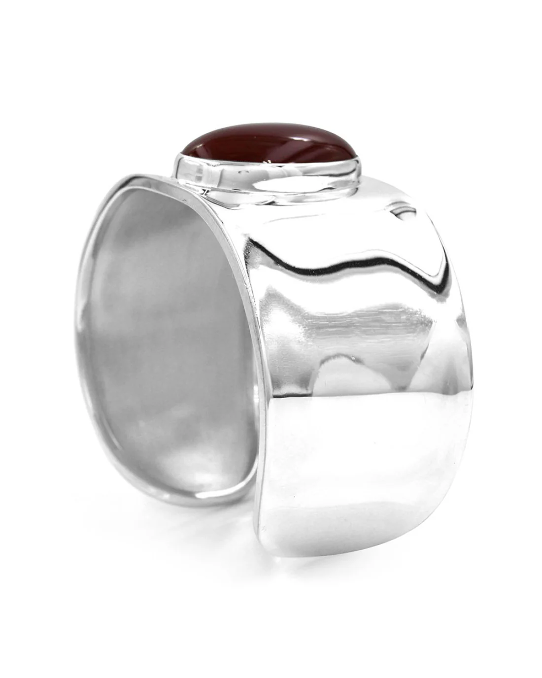 Handmade Mexican Solid 925 Sterling Silver Carnelian Cuff Bracelet - Image 3