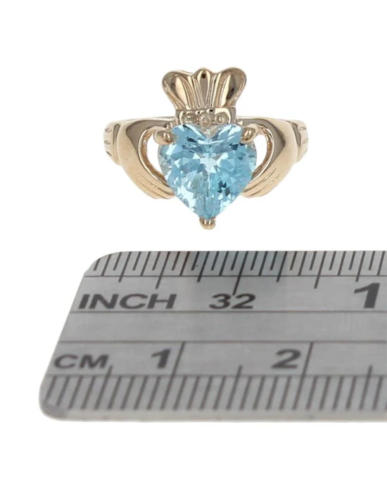 Heart Shape Blue Topaz Claddagh Ring - Image 3