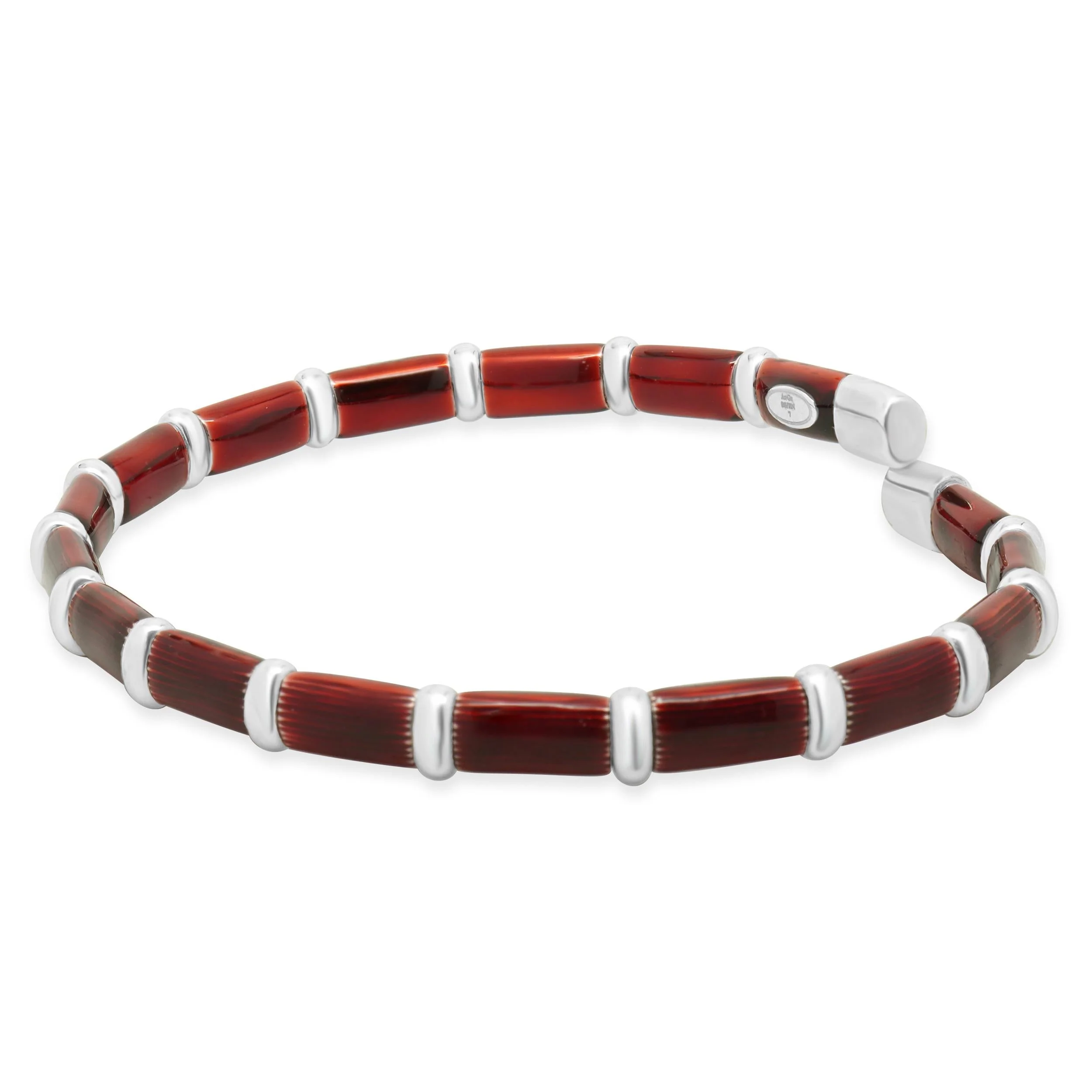 Henderson Legacy 18 Karat White Gold, Sterling Silver and Red Enamel Bangle Bracelet - Image 2