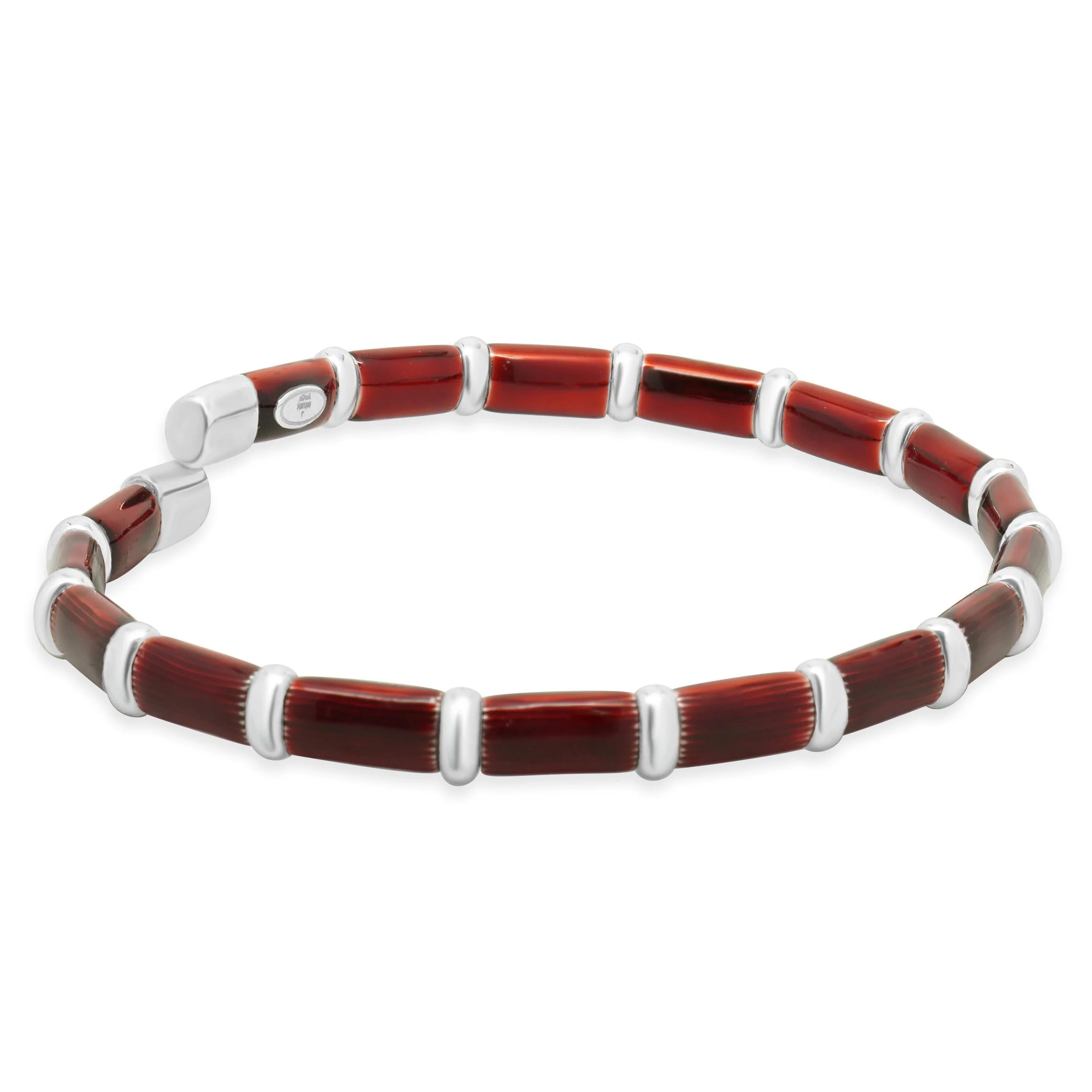Henderson Legacy 18 Karat White Gold, Sterling Silver and Red Enamel Bangle Bracelet - Image 4