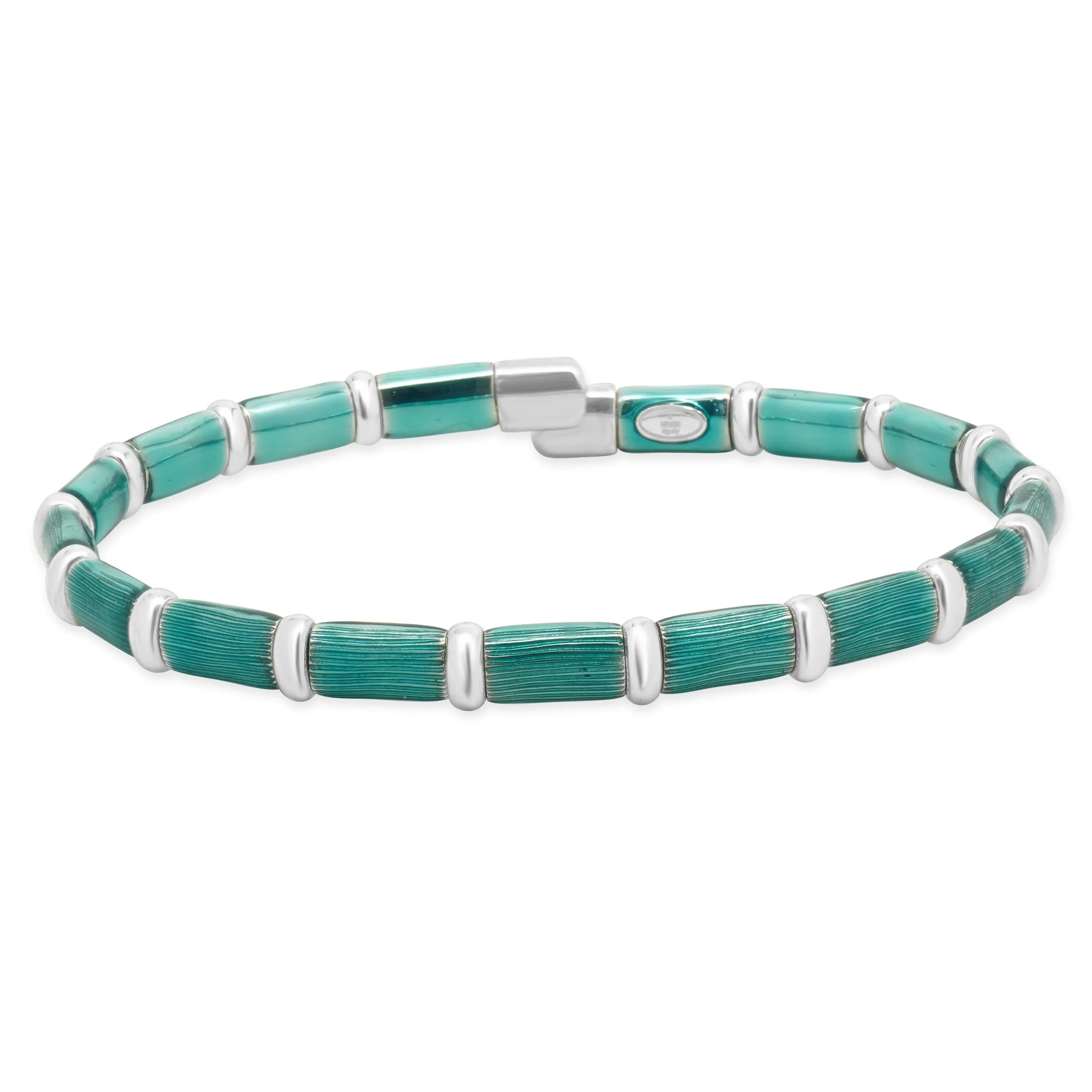 Henderson Legacy 18 Karat White Gold, Sterling Silver and Teal Enamel Bangle Bracelet - Image 2