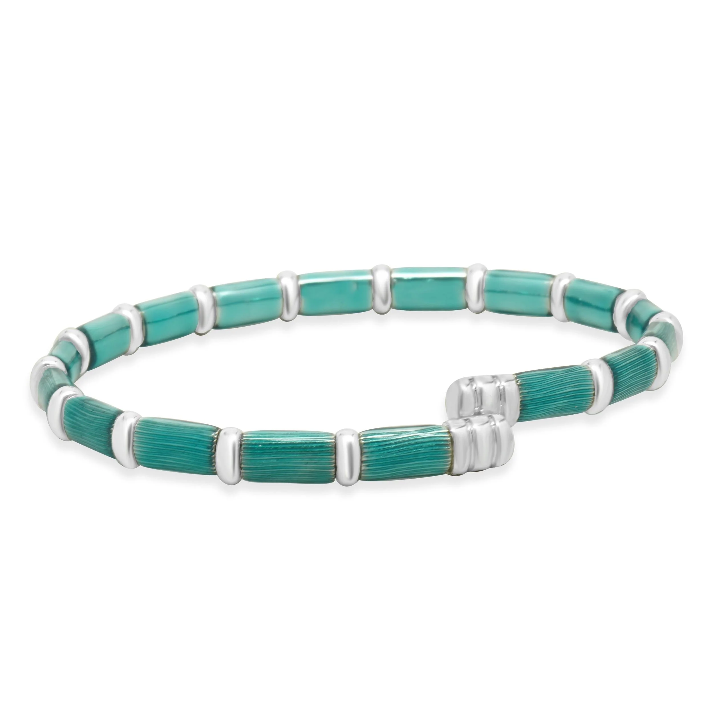 Henderson Legacy 18 Karat White Gold, Sterling Silver and Teal Enamel Bangle Bracelet - Image 3