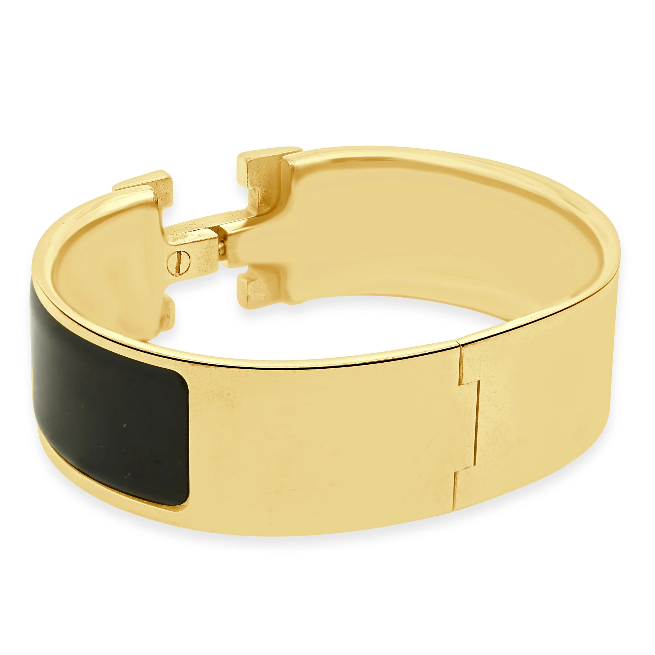 Hermes Gold-Plated Clic Clac Black Enamel "H" Logo Bracelet 6.75" - Image 3
