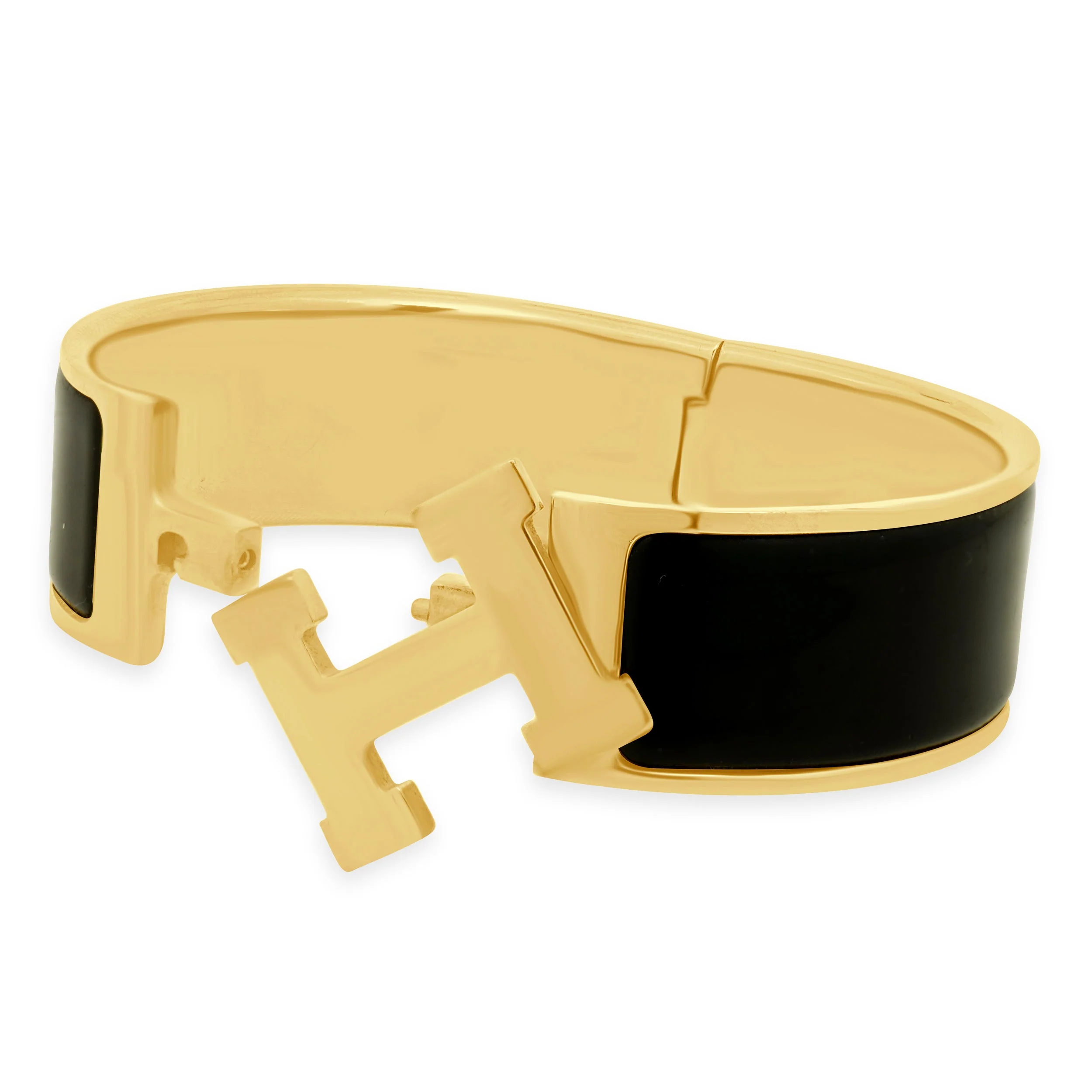 Hermes Gold-Plated Clic Clac Black Enamel "H" Logo Bracelet 6.75" - Image 4