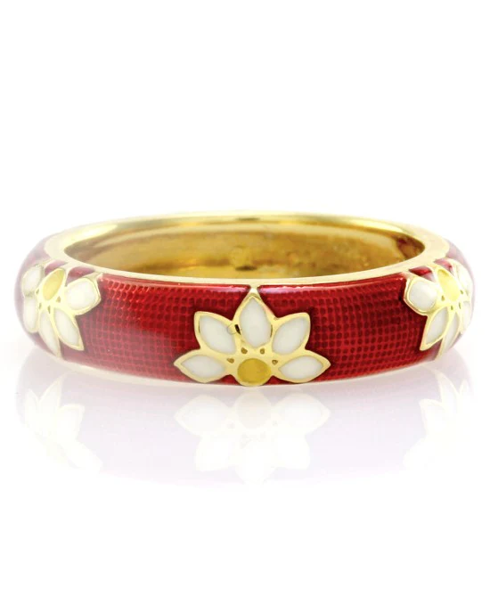 Hidalgo Red Enamel Daisy Eternity Band in 18K Yellow Gold SZ 6.25 - Image 2