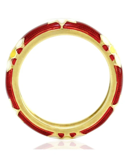 Hidalgo Red Enamel Daisy Eternity Band in 18K Yellow Gold SZ 6.25 - Image 4