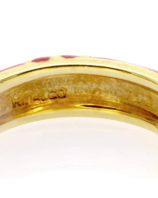 Hidalgo Red Enamel Daisy Eternity Band in 18K Yellow Gold SZ 6.25 - Image 6