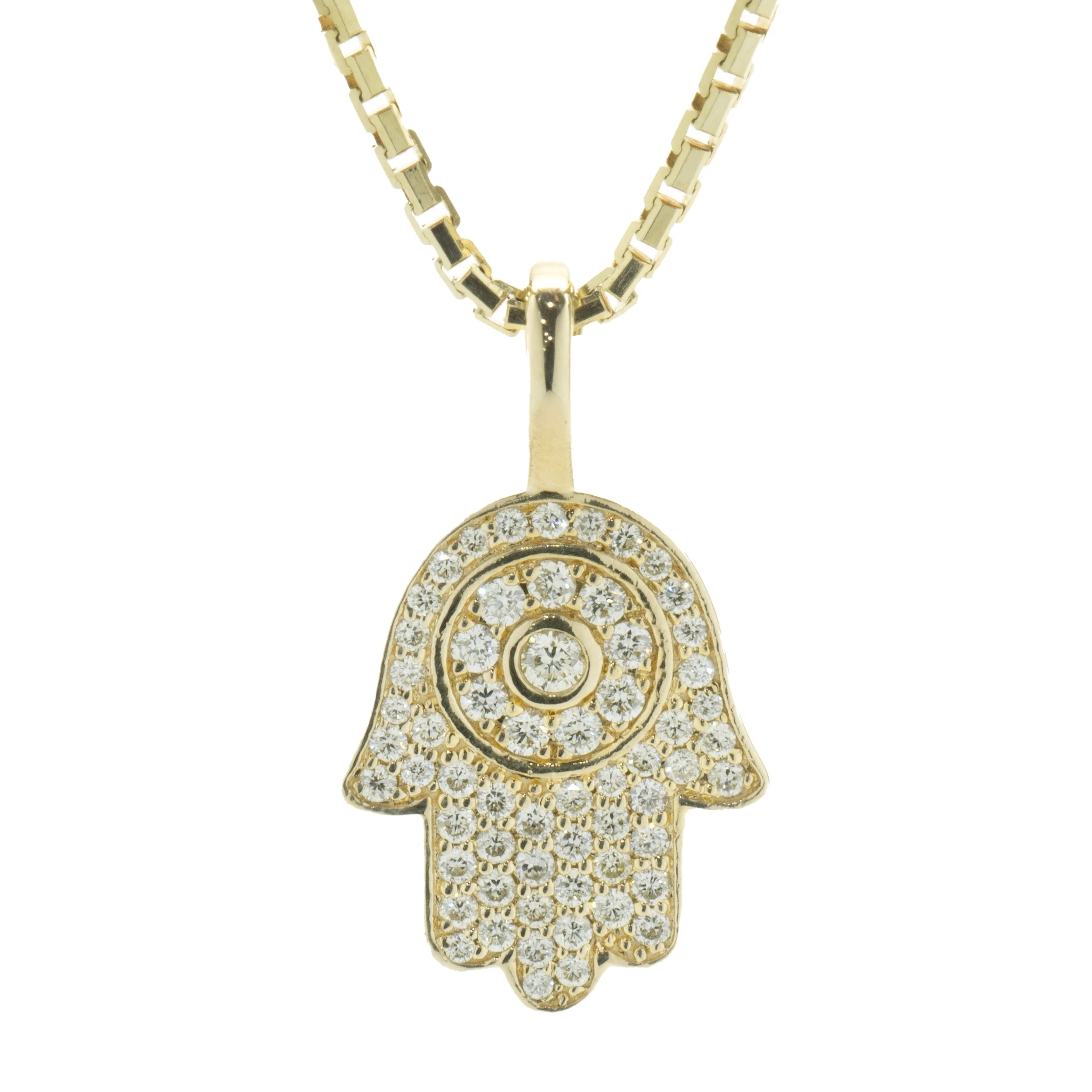 Ice Box 14 Karat Yellow Gold Pave Diamond Hamsa Necklace - Image 2