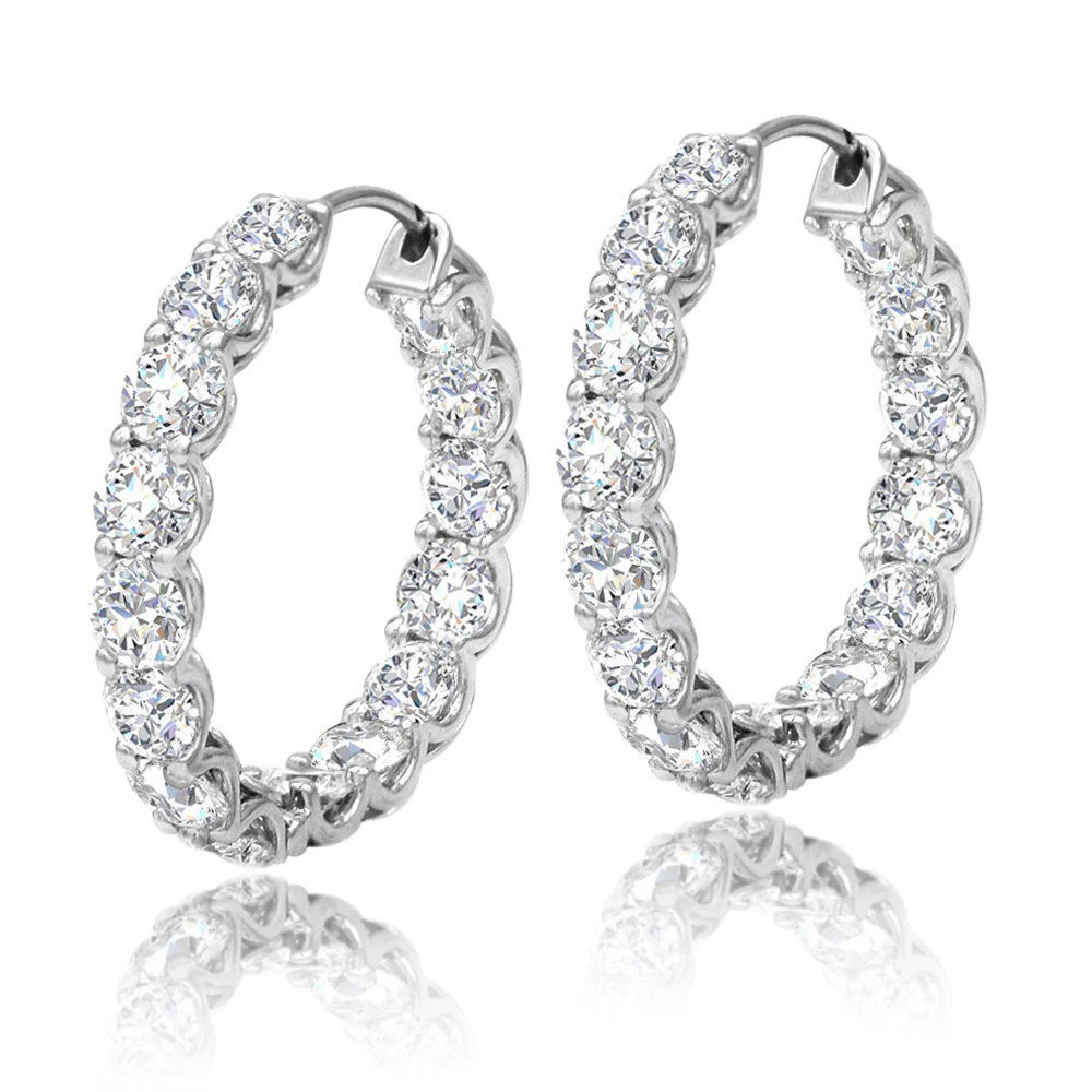 18K White Gold Inside Outside Diamond Hoop Earrings
