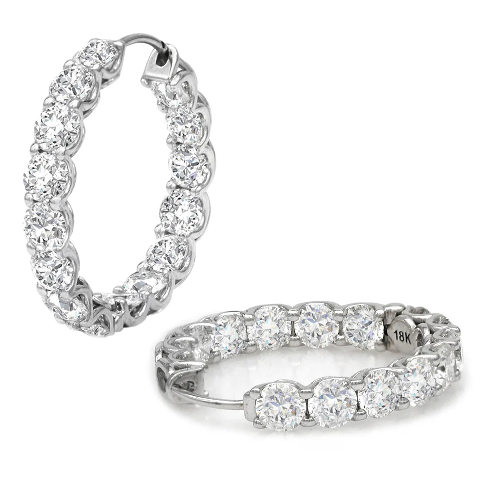 18K White Gold Inside Outside Diamond Hoop Earrings - Image 2