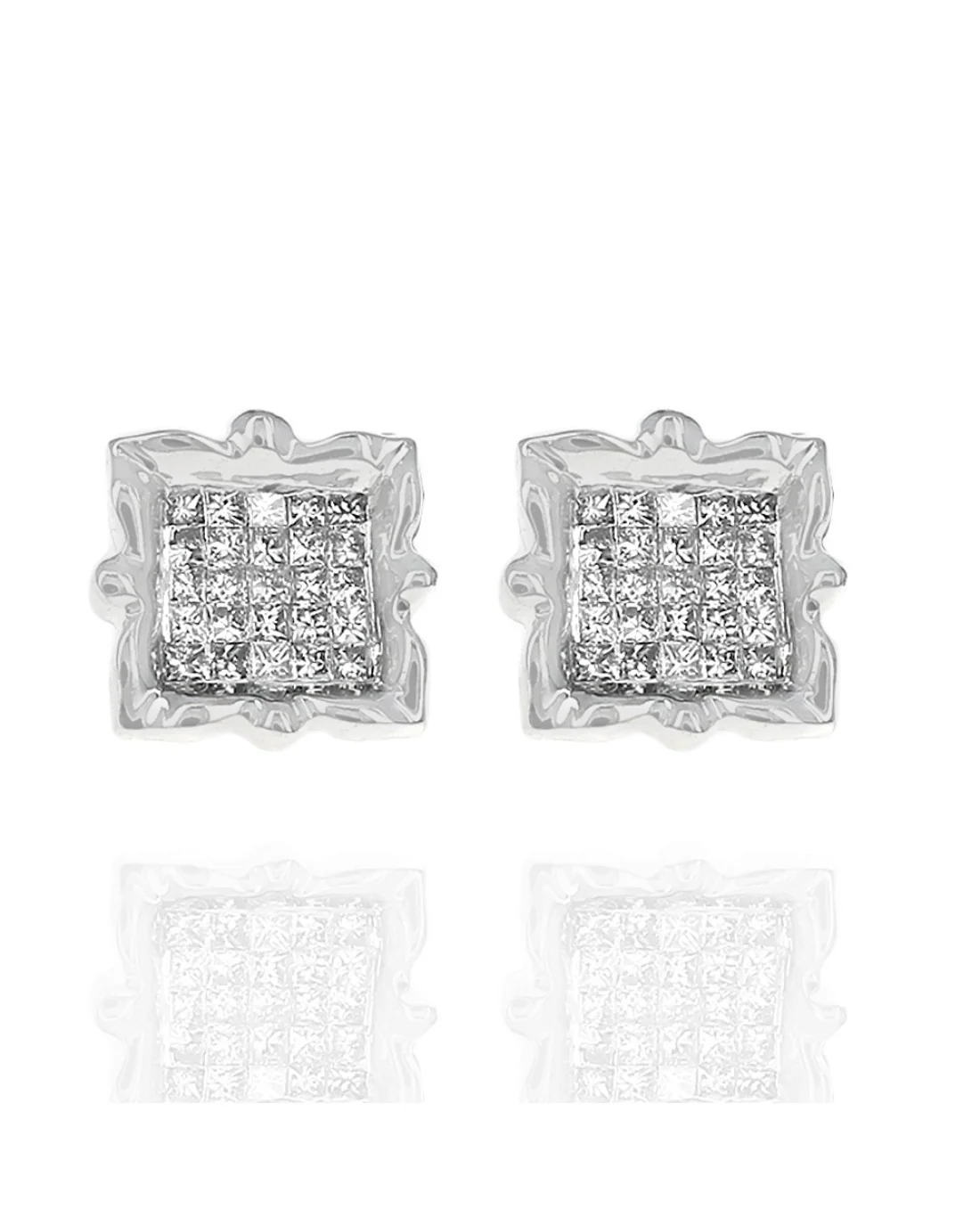 Invisible Set Framed Princess Cut Stud Earrings