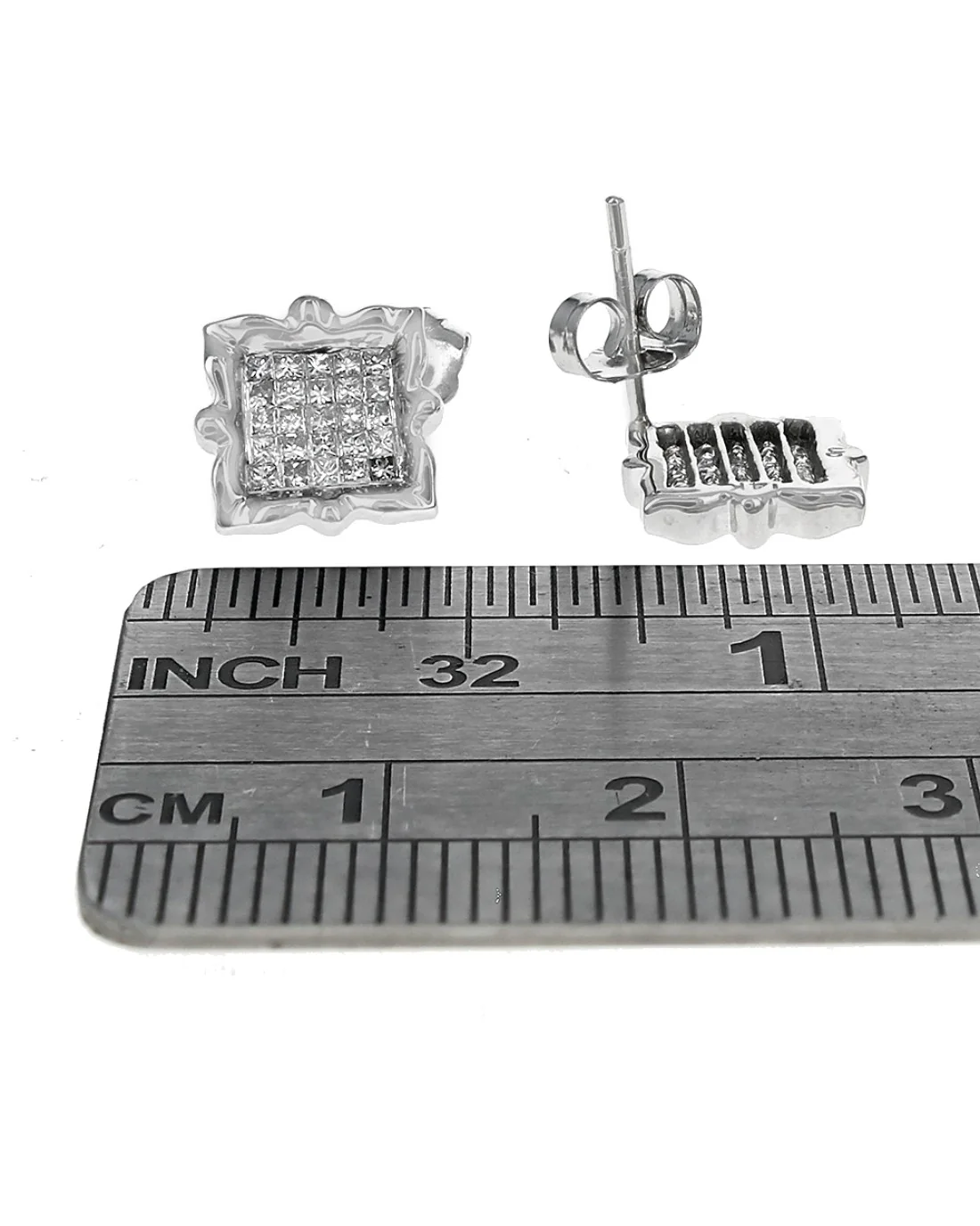 Invisible Set Framed Princess Cut Stud Earrings - Image 3