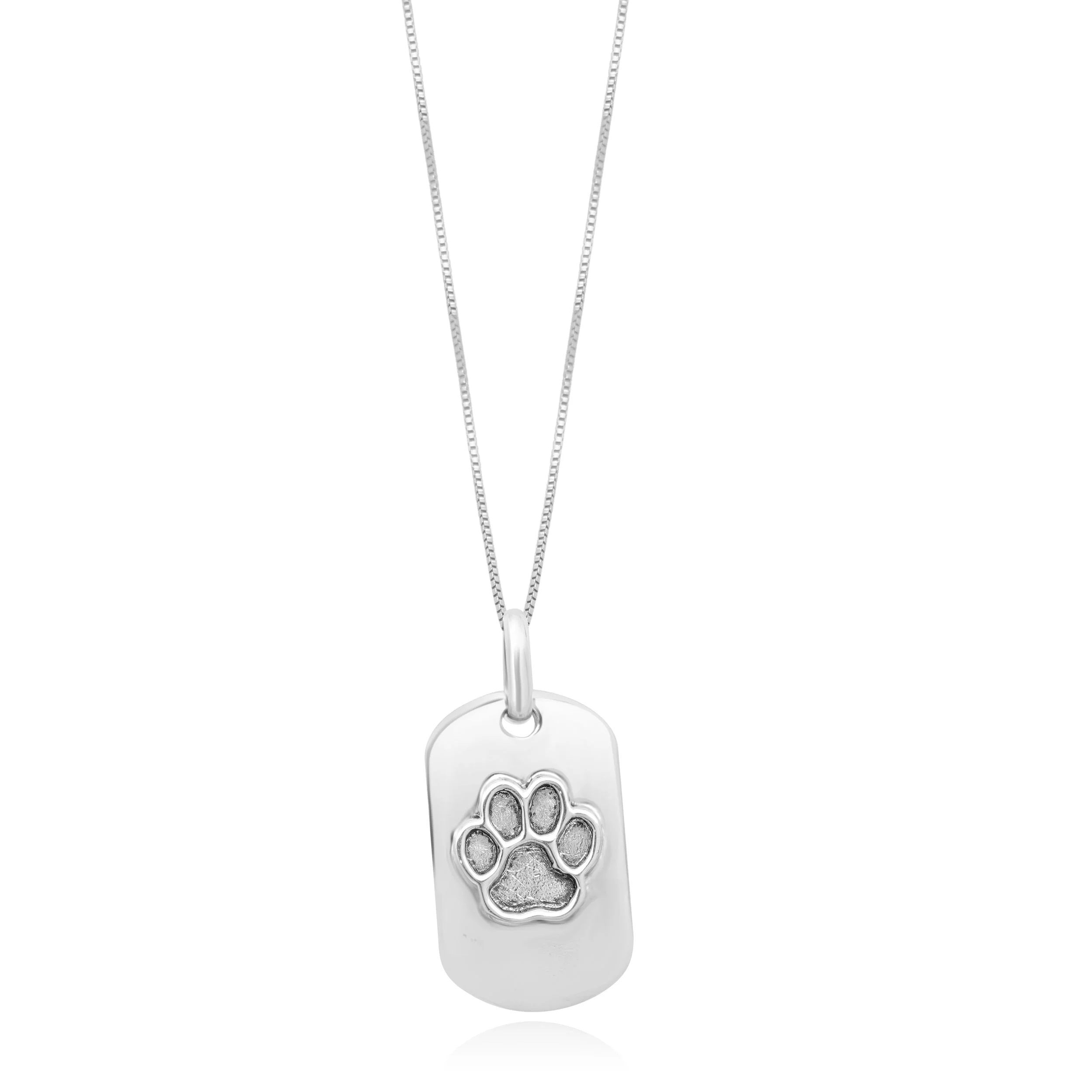 Jane Heart Sterling Silver Paw Print Dog Tag Necklace 18.0"
