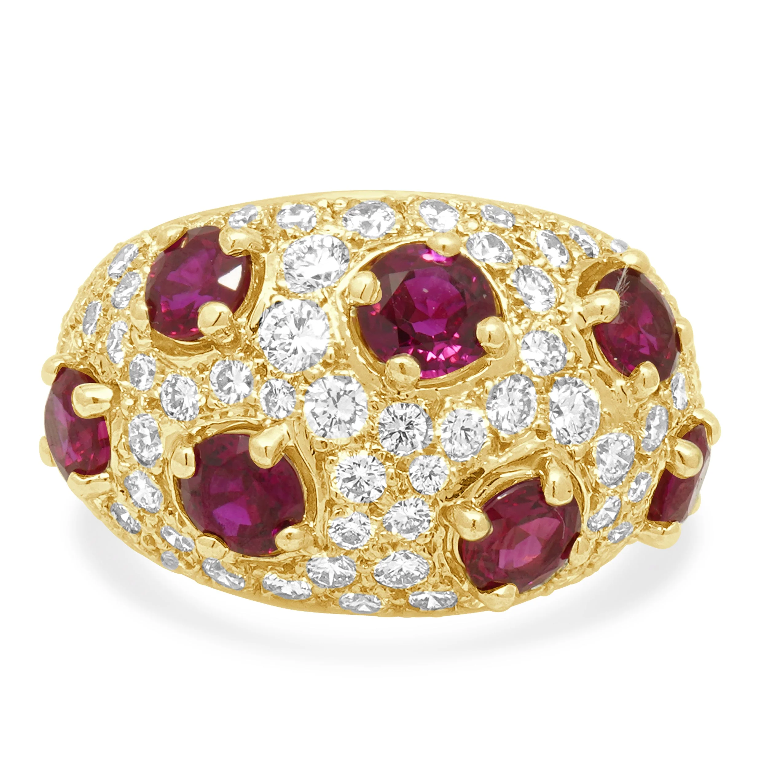 Jean Vitau 18K Yellow Gold Round Ruby and Pave Diamond Dome Ring