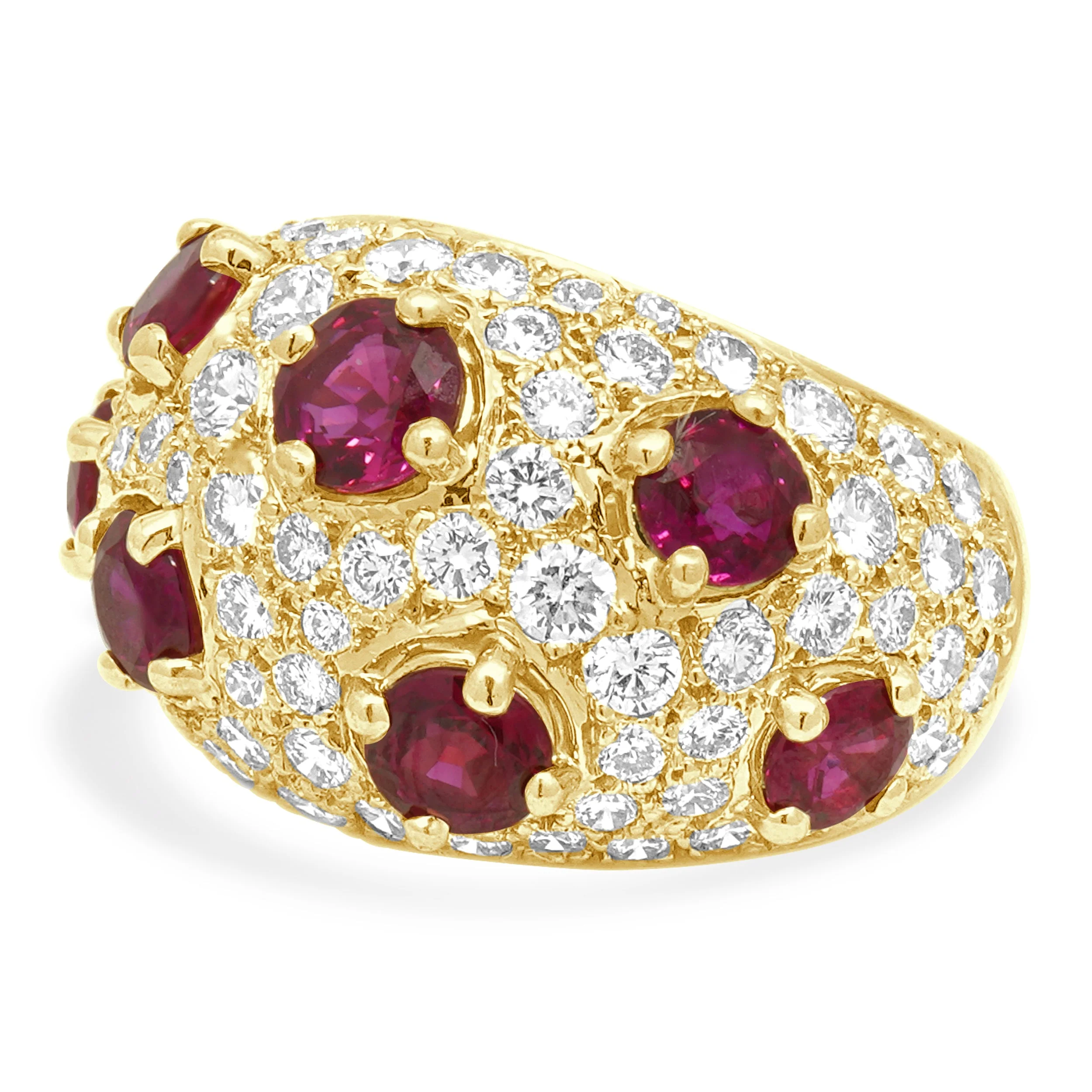 Jean Vitau 18K Yellow Gold Round Ruby and Pave Diamond Dome Ring - Image 2