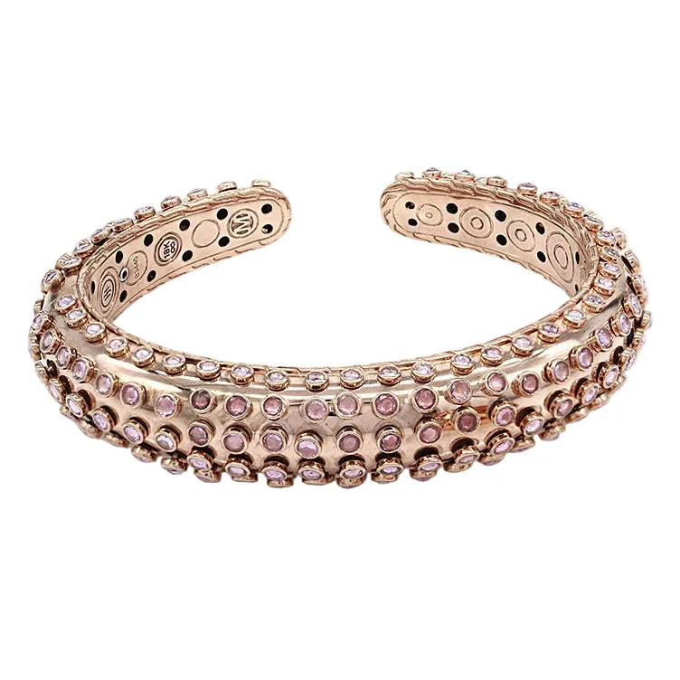 John Hardy 18K Rose Gold Pink Sapphire Dome Cuff Bracelet - Image 3